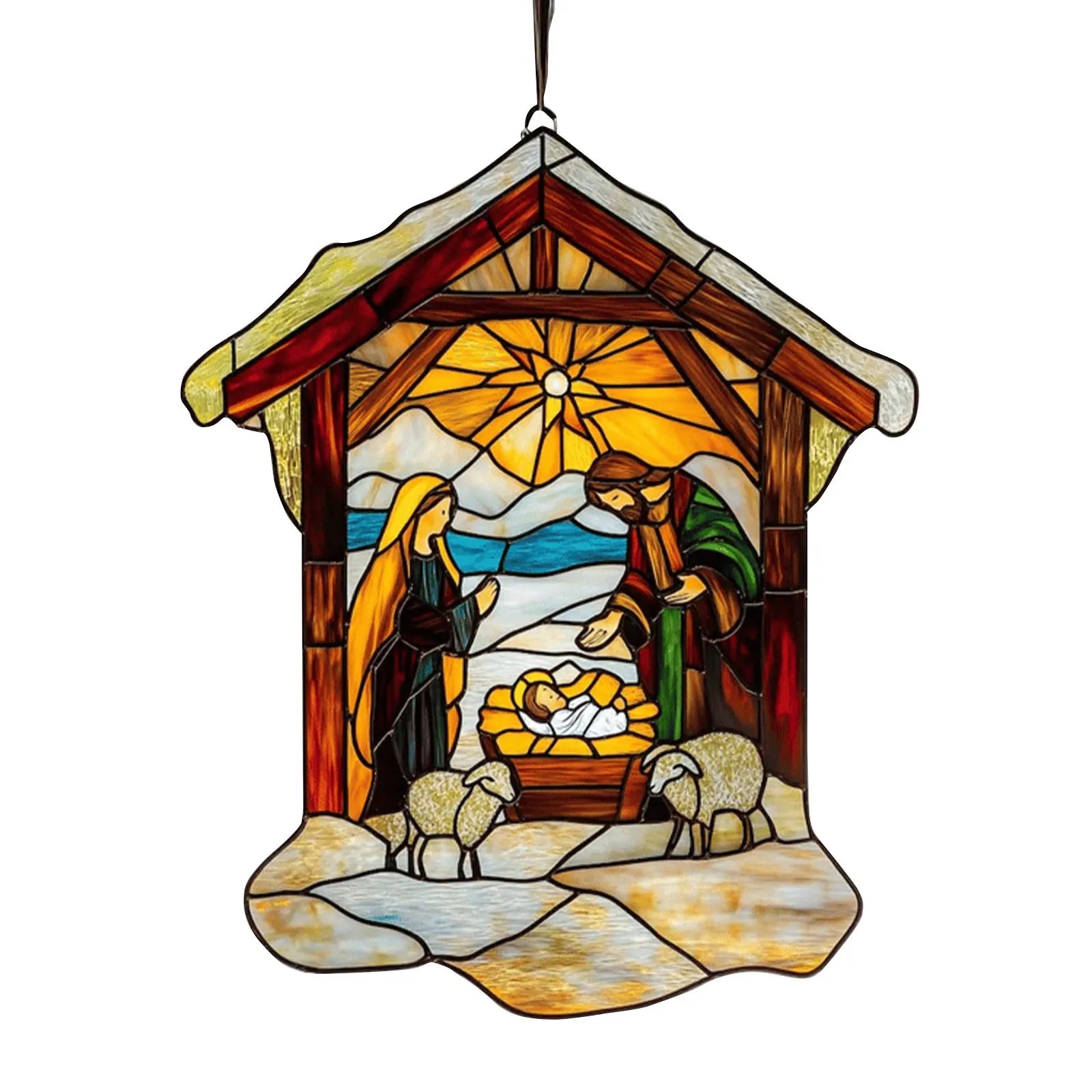 Nativity Scene Suncatcher – Stained Acrylic Window Ornament Window Suncatcher Oasis Select F One Size