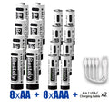 AA+AAA Rechargeable Batteries 1.5V Li-ion Battery Long-Lasting High Capacity Lithium, 2000 Cycle with Free USB-C Cables Oasis Select 8AA 8AAA