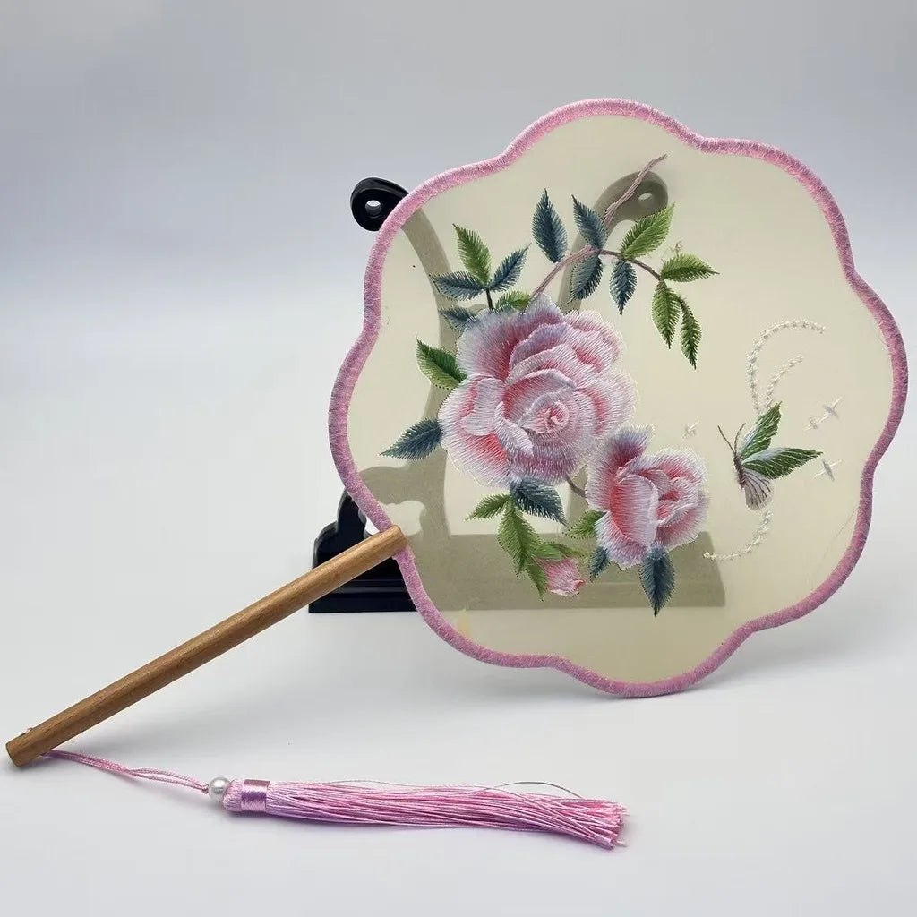 Chinese Silk Round Fan Double-sided Floral Embroidery Hand Fans