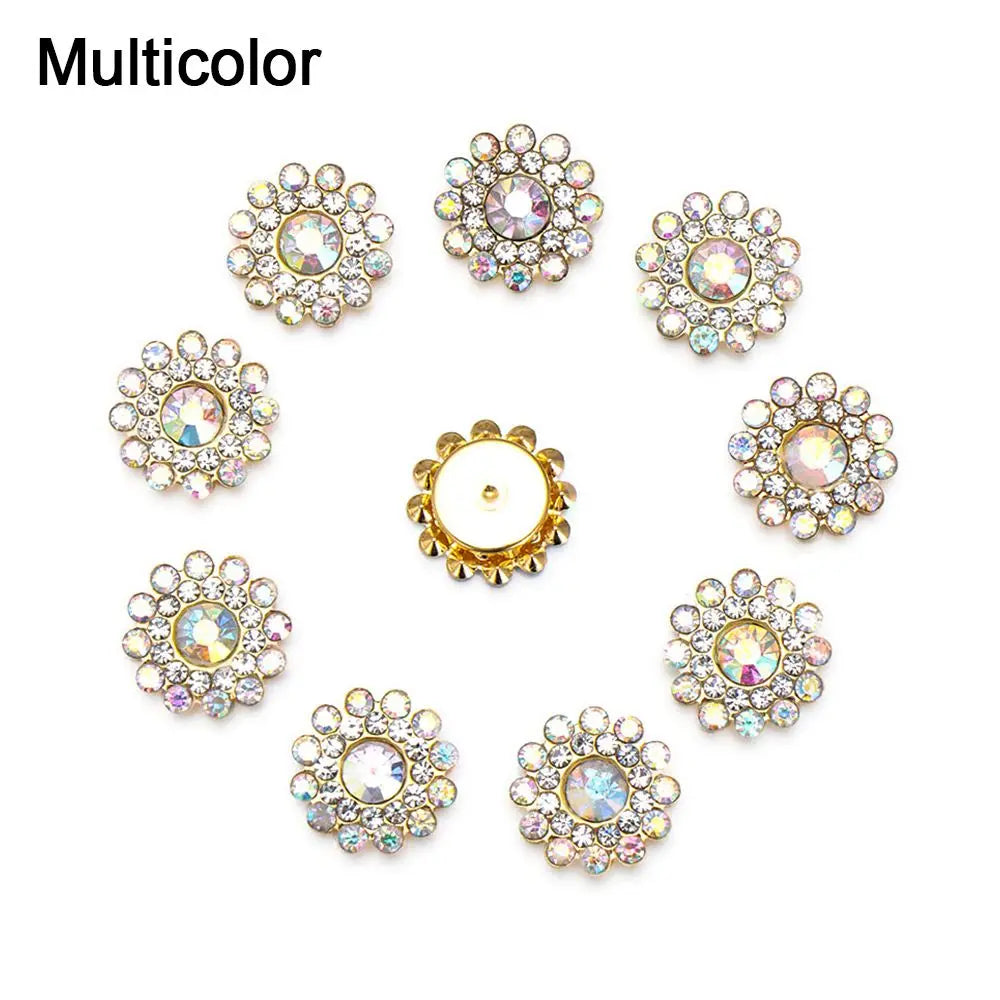10PCS 16MM Vintage Buttons Clothing Flatback Plating Pearl Buckle Rhinestone Snowflake Cabochon DIY Craft Apparel Sewing Tools Oasis Select multicolor