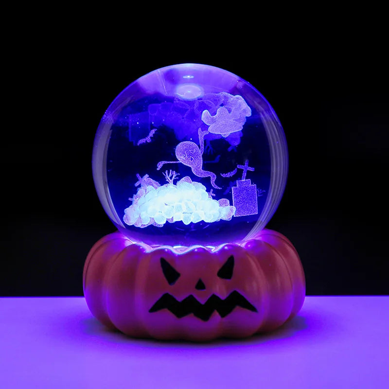 Halloween Pumpkin Crystal Ball Night Light Bedroom Study Tabletop Glass Ornament Party Ornament Small Gift Oasis Select