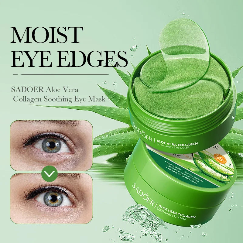 SADOER 60pcs Collagen & Aloe Vera Eye Mask Patches Anti Dark Circles Eye Bags Removal Moisturizing & Firming Skin Care Treatment Oasis Select