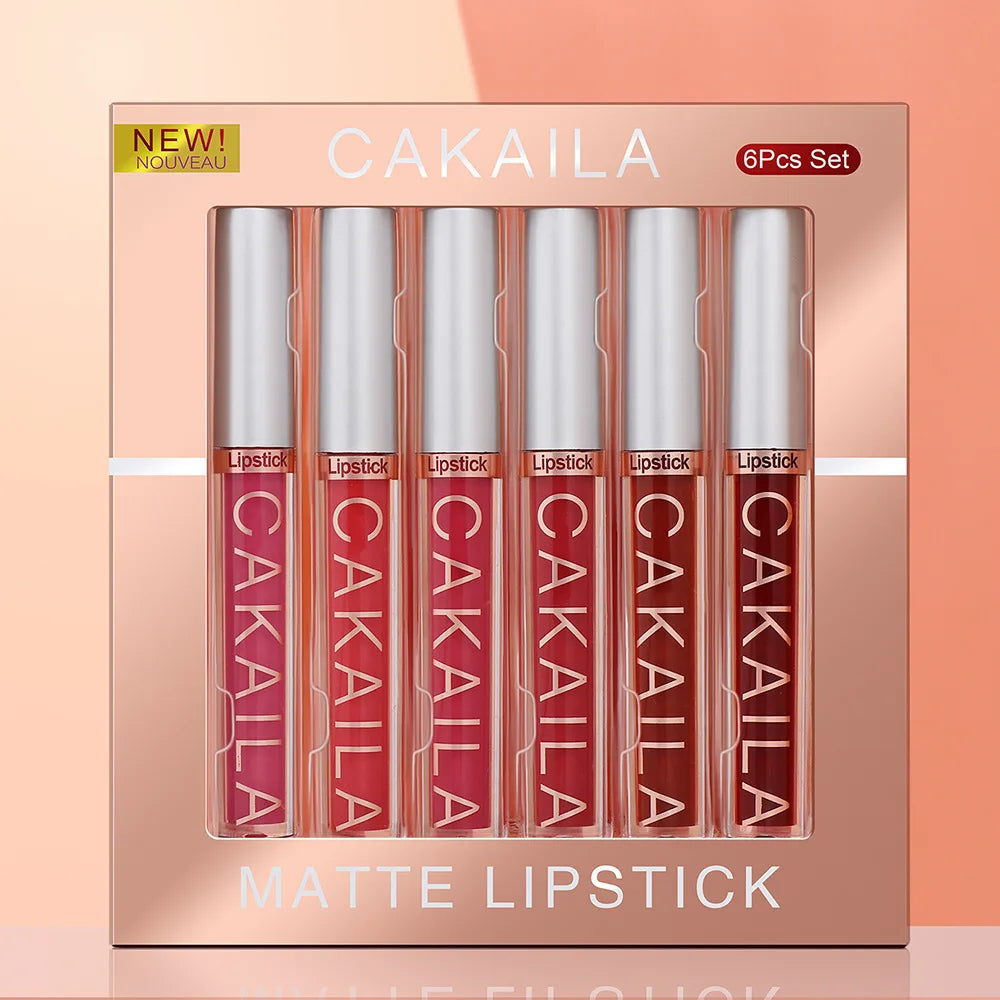 CAKAILA 6-Color Lip Gloss Lipstick Set Liquid Matte Velvet Matte Women's Makeup Long-lasting Waterproof Non-stick Cup Non-fade Oasis Select