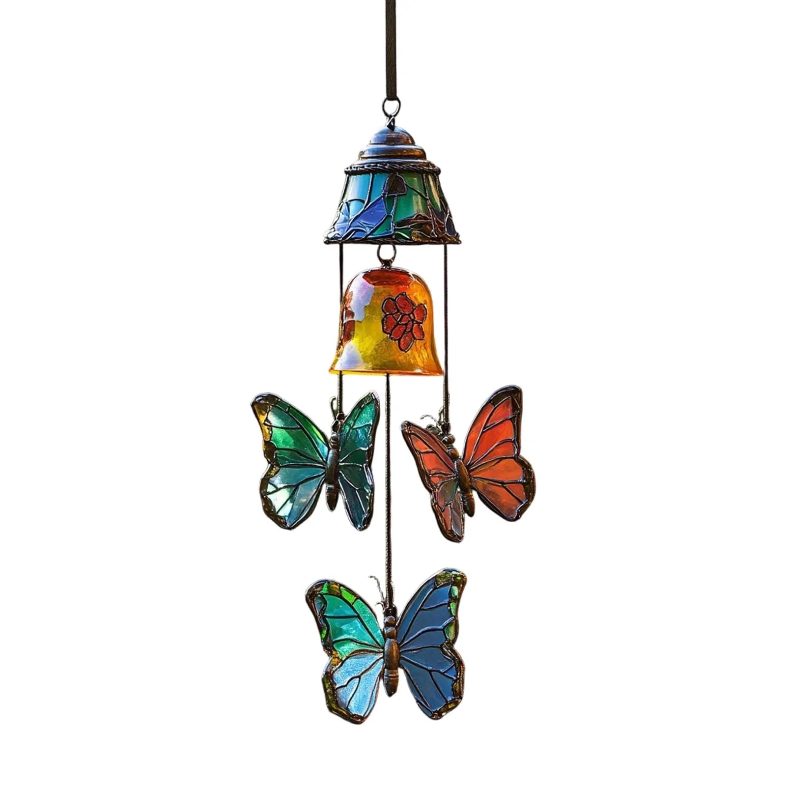 Stained Glass Butterfly Wind Chime | Garden & Patio Decor Garden Wind Chime Oasis Select as shown One Size