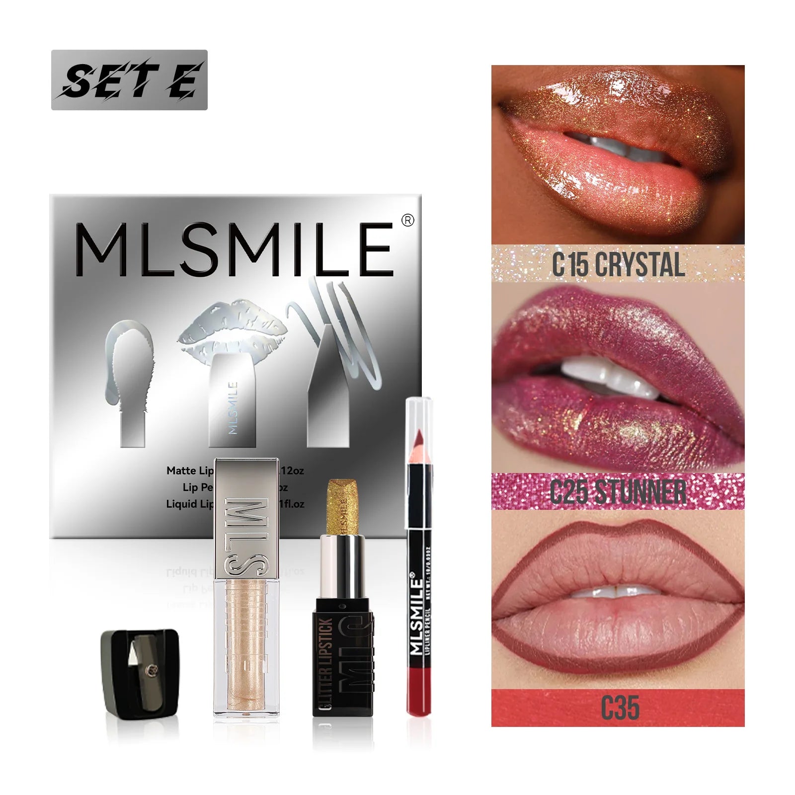 MLSMILE Diamond Lip Gloss, Liner & Lipstick Makeup Kit