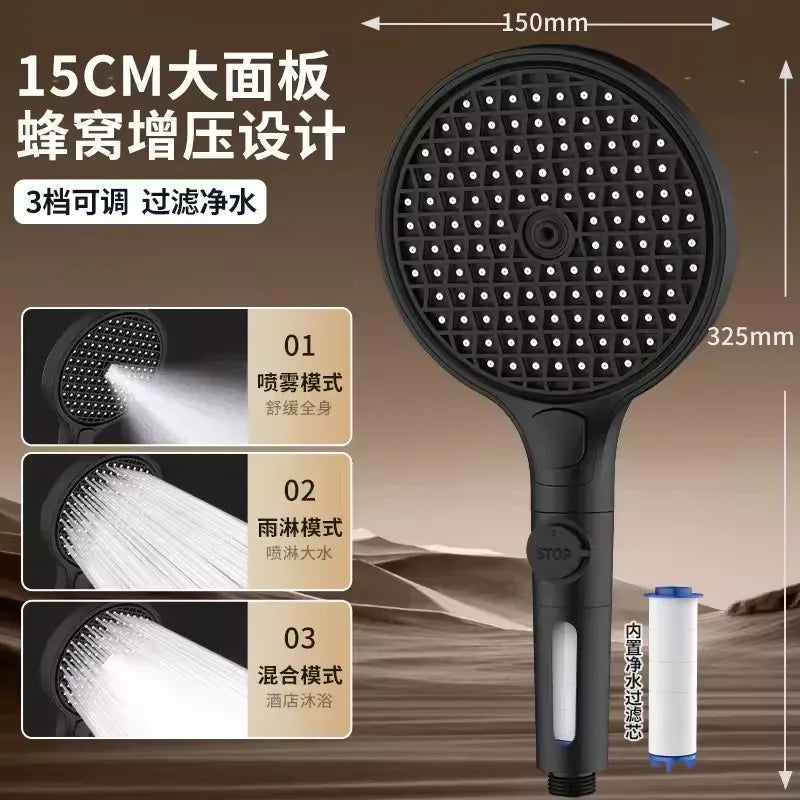 150mm 3-Mode Rainfall Shower Head with Filter | Zloog Rainfall Shower Head Oasis Select Upgraded Black-c China Mainland