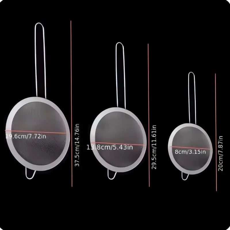 Set of 3 Stainless Steel Fine Mesh Strainers | Long Handle Mesh Strainer Set Oasis Select
