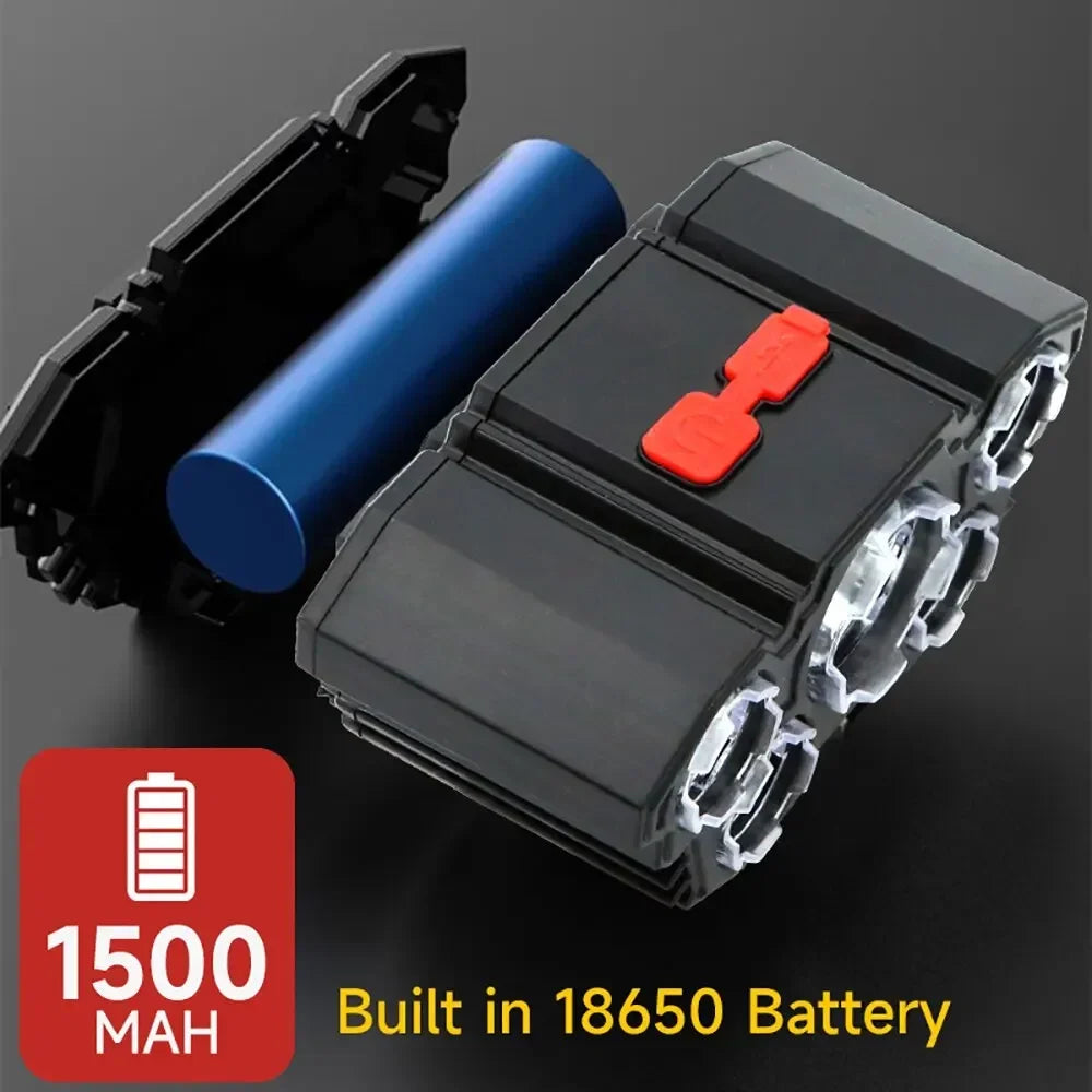 KDULIT 5LED Headlamp Strong Light Head Lamp USB Rechargeable Headlight Built-in 18650 Battery Fishing Flashlight Outdoor Lantern Oasis Select