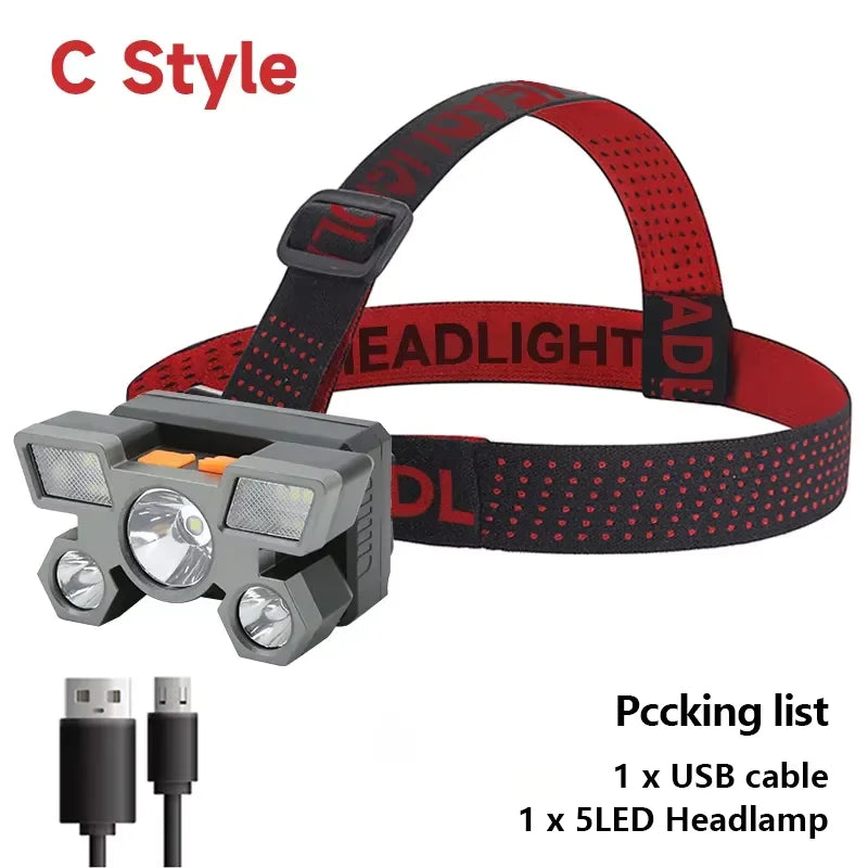 ESMARTER 5-LED Rechargeable Headlamp | Waterproof, 4 Modes