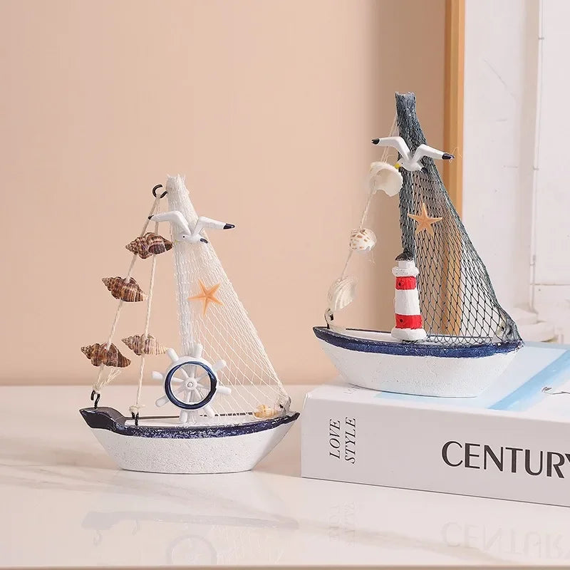 Wooden Sailboat Ornaments,shell,boat Rudder,anchor,lighthouse,seabird Decoration Boat,Home Room Children's Room Decoration Gift Oasis Select