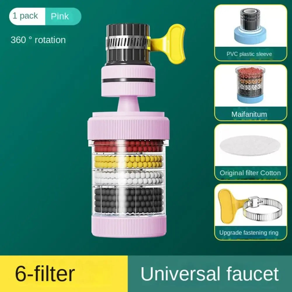360° Rotatable 6 Layers Faucet Filter Faucet Extenders Kitchen Tool Bubbler Filtration Faucet Splash-proof Shower Oasis Select pink