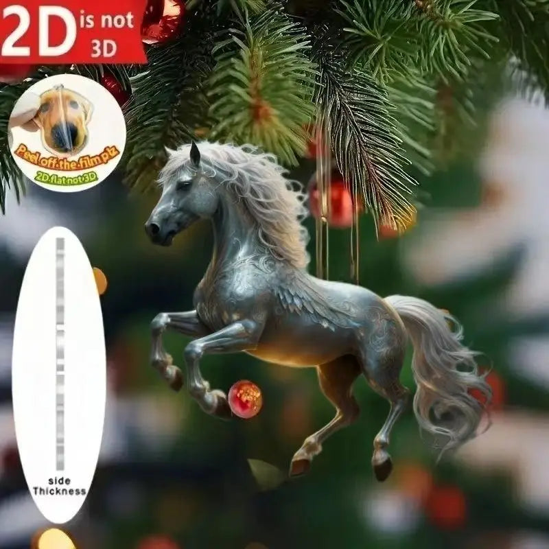 Exquisite 2D Acrylic Horse Car Rearview Mirror Pendant Backpack Charm Christmas Tree Ornament Party New Year Hanging Decoration Oasis Select A13