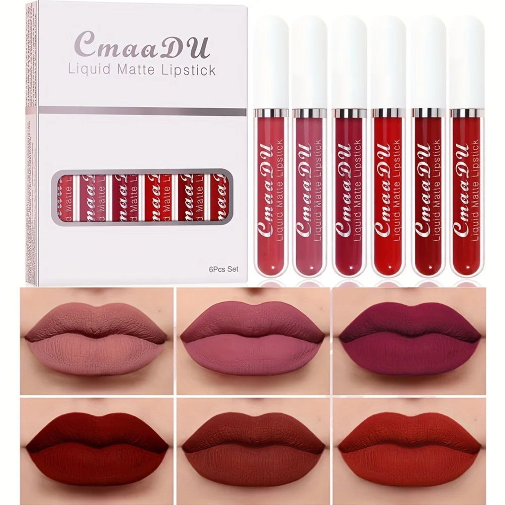6 Pcs Matte Lipstick Lip Gloss Sets Long-Lasting Non-Fading Waterproof Non-stick Cup Exquisite Gift Everyday Holiday Universal Oasis Select