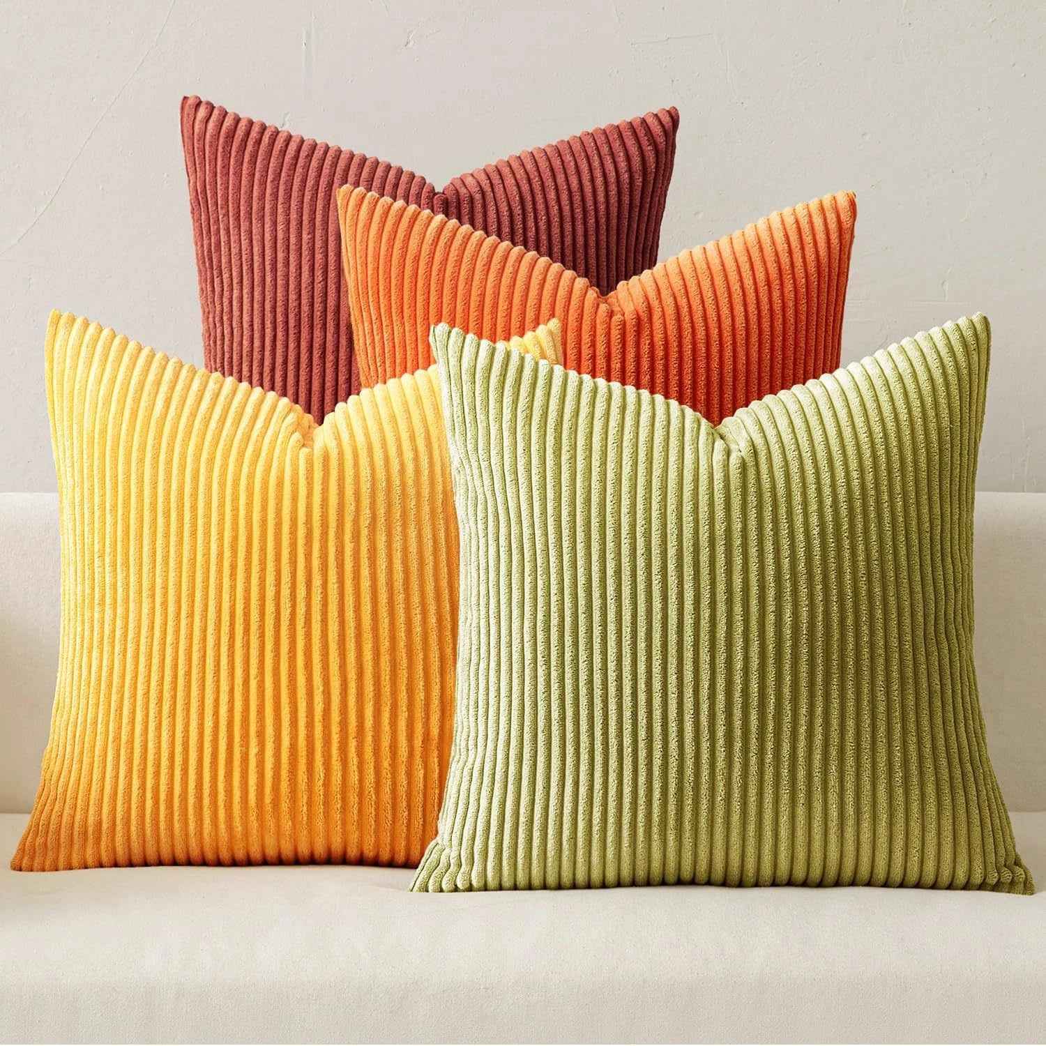 4pcs Boho Farmhouse Throw Pillow Covers Mordern Nordic Cushion Covers Soft Corduroy(pillowcases without inserts) Oasis Select Orange Set of 4