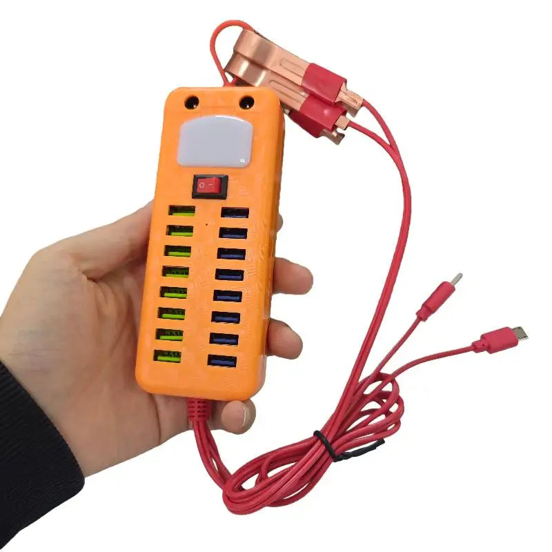 1Pcs 12V 24V To 5V 3.4A 16USB Port Power Adapter With Battery Clip For Charging Cell Phone Emergency USB Power High Efficiency Oasis Select