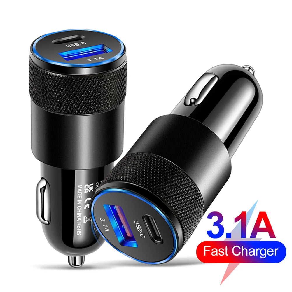 Mini USB-C Car Charger 15W PD Fast Charging Dual Port Adapter USB-C Car Charger Oasis Select