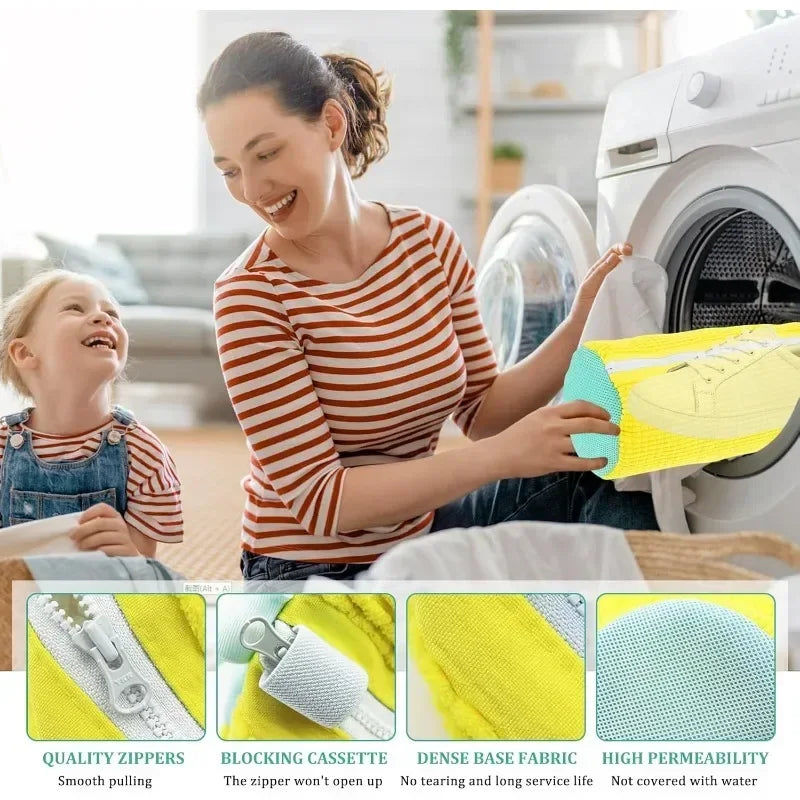 Durable Mesh Shoe Wash Bag with Zipper Rich Fluff Inside Protects Sneakers Casual Shoes in Washer Dryer Travel Storage Organizer Oasis Select