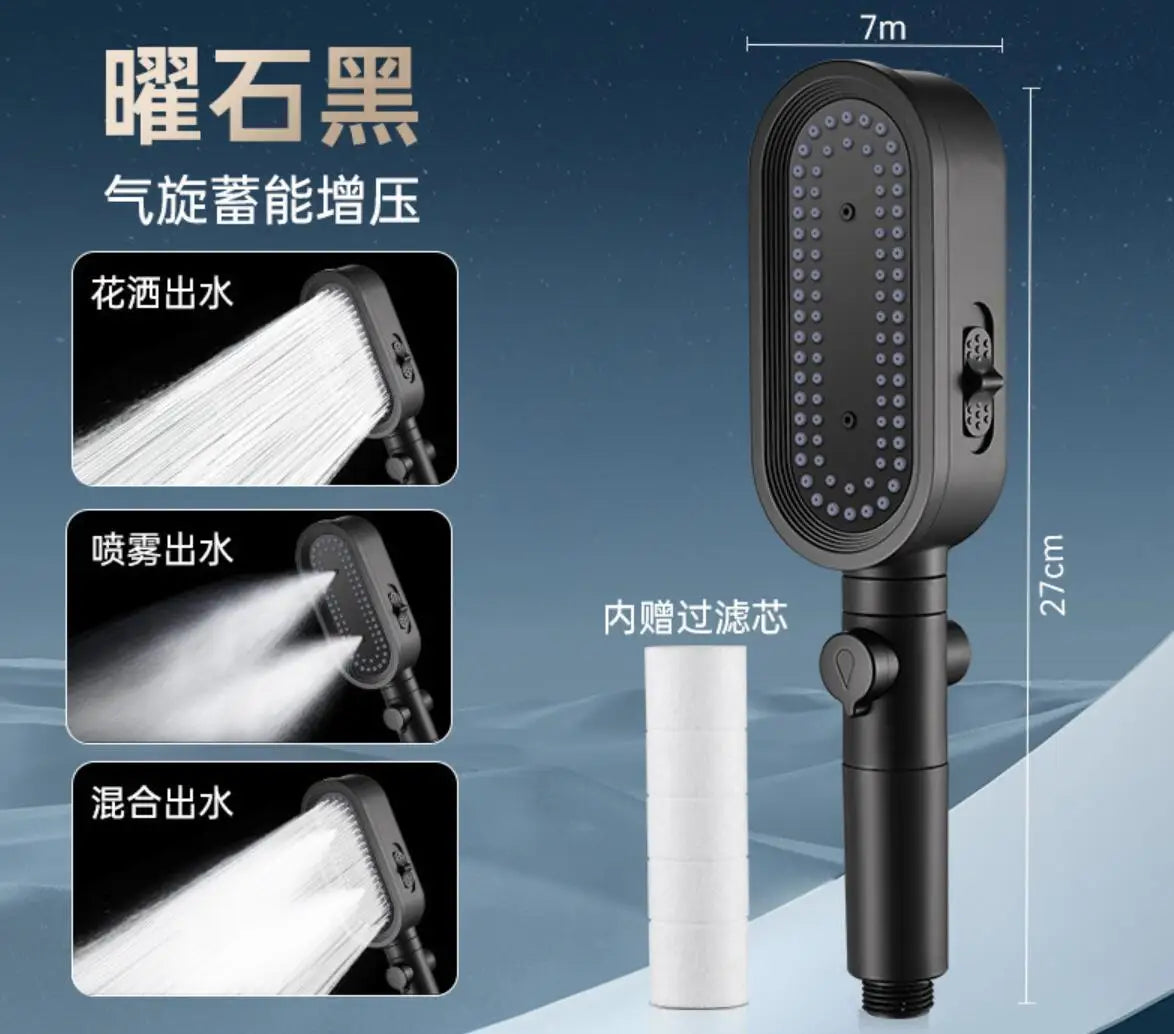 New Design 3 Modes High Pressure Shower Head Built-in Filter Handheld Adjustable Button Water Saving Nozzle Bathroom Accessories Oasis Select Black Shower