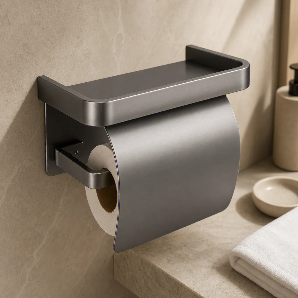 Self Adhesive Toilet Paper Roll Holder with Storage Rack Perforated Installation Tissue Holder Toilet Paper Holder Oasis Select