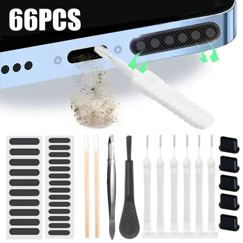 66PCS Mobile Phone Speaker Charging Port Cleaning Set Dust Plug for iPhone 15 14 13 Samsung Xiaomi Earphones Cleaner Kit Brush Oasis Select