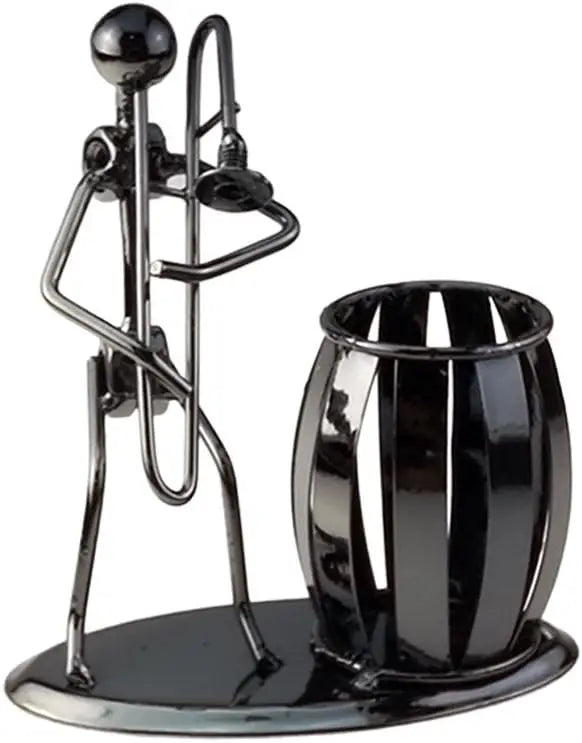 Iron Music Man Steel Pen Holder – Musical Art Metal Pencil Cup for Desktop, Office & Studio Decor, Unique Secretary Gift Oasis Select Plated Trombone