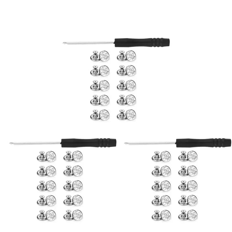 10/20/30Pcs Jeans Buttons Replacement No-Sew Removable Metal Buttons Snap Denim Button Repair For Jeans Clothing Supplies Oasis Select 30pcs F