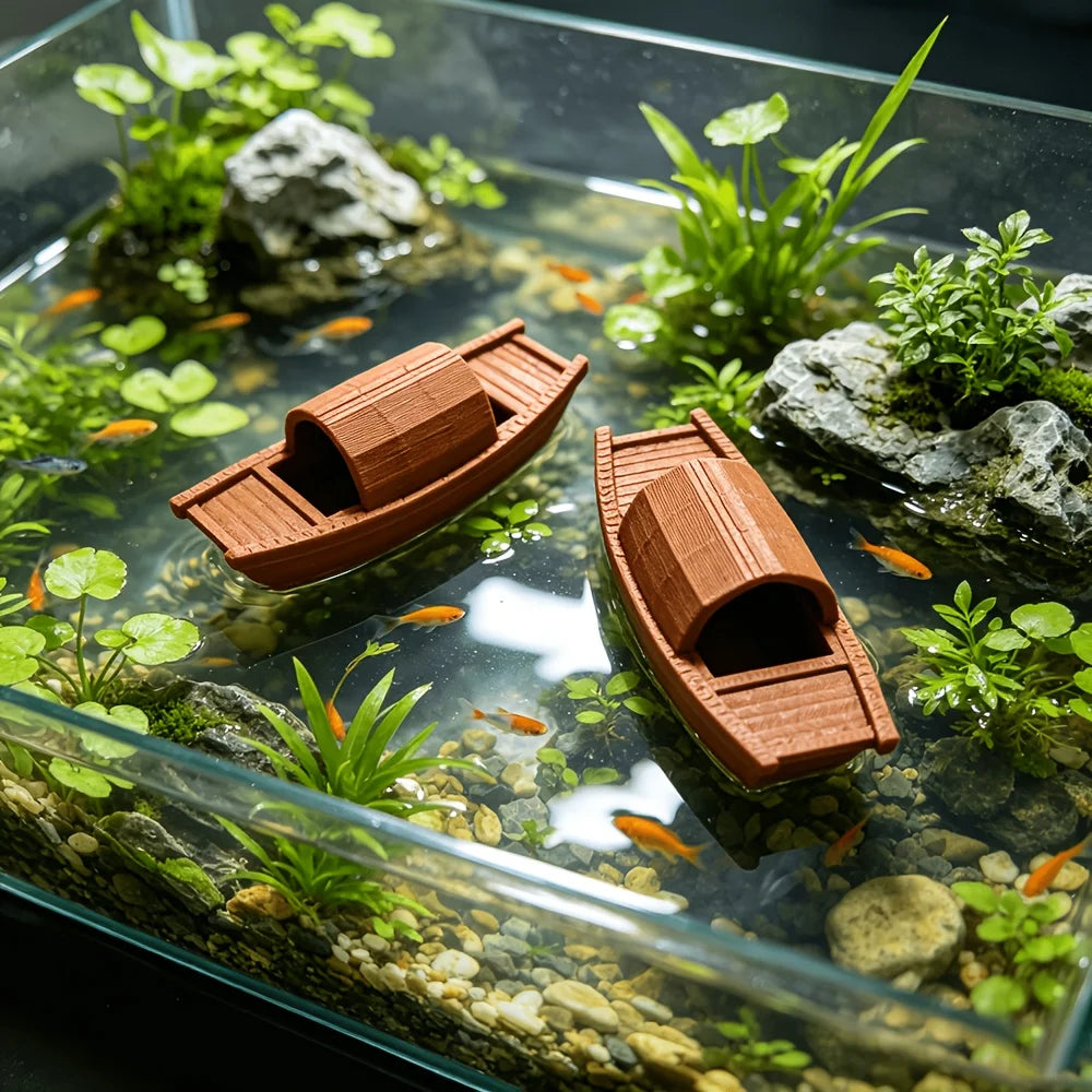 3D Printed Mini Chinese Boat Ornament Zen Garden & Aquarium Decor for Fish Tank Landscaping Collectors Aquarium Accessories Gift Oasis Select