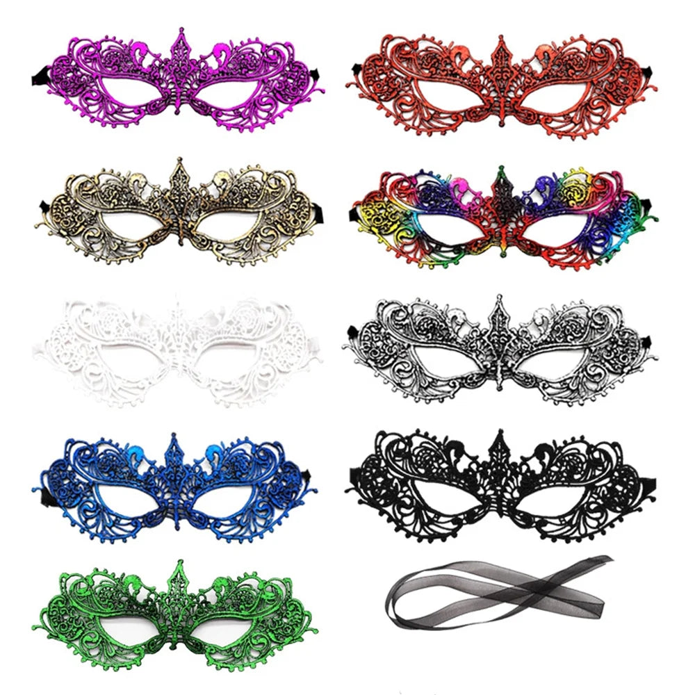 Women Sexy Hollow Lace Masquerad Face Mask with Ribbon Princess Party Mardi Gras Cosplay Prom Props Costume Nightclub Eye Mask Oasis Select