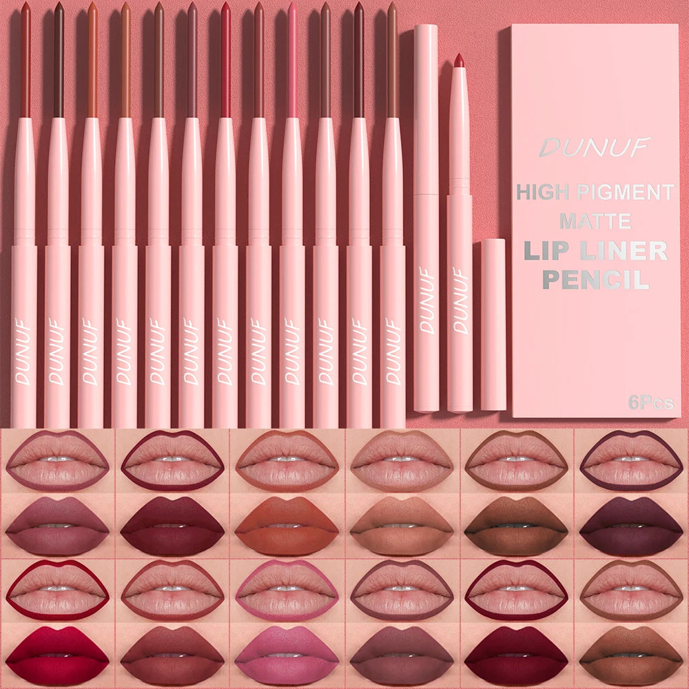 6pcs Lip Liner Pen Set Long-Lasting, Waterproof Sweatproof, Easy Coloring Non-fading Color Rendering Lip Gloss Set Beauty Makeup Oasis Select
