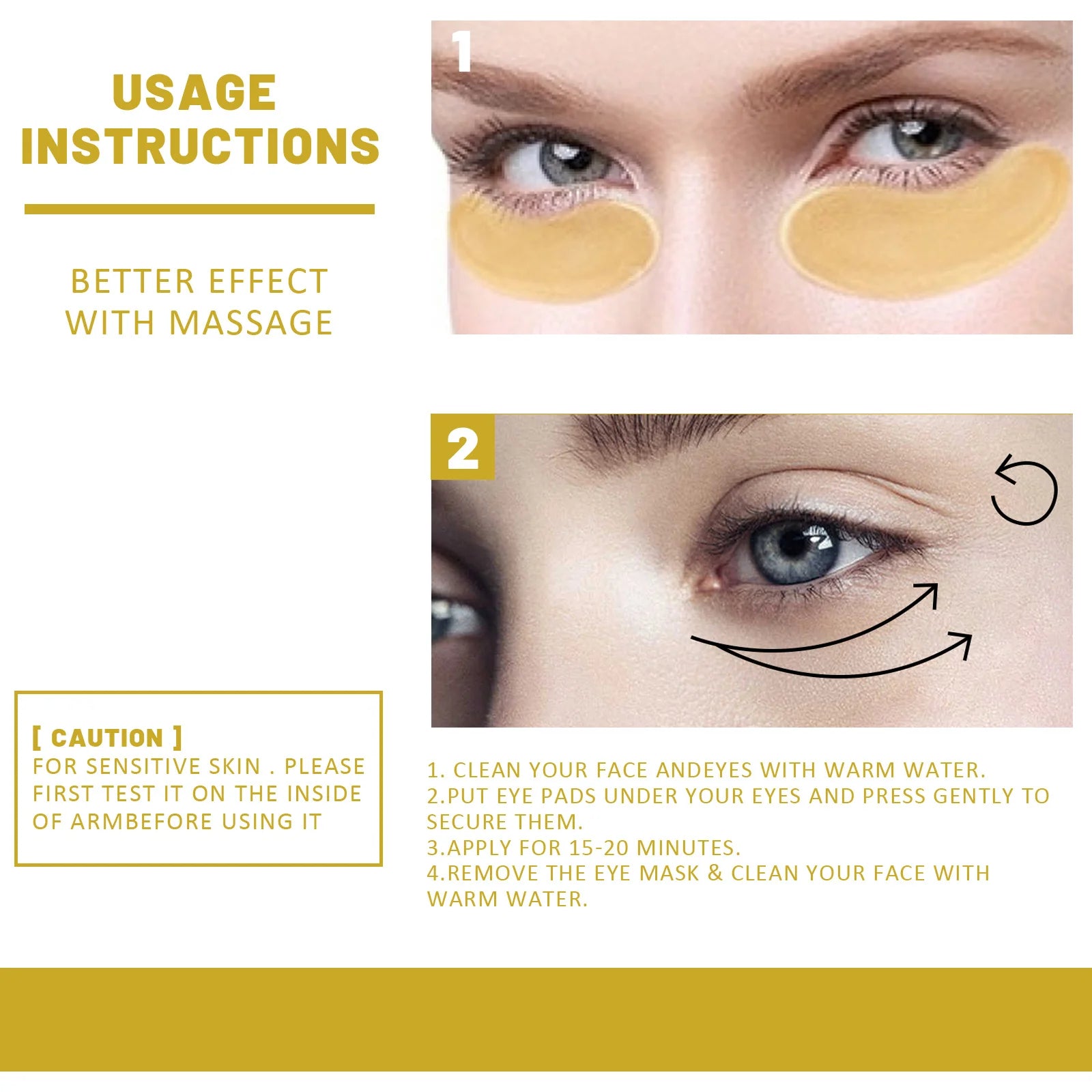 24K Gold Eye Treatment Mask Remove Dark Eye Circles Firming Fade Fine Lines Anti-Aging Hyaluronic Acid Collagen Under Eye Mask Oasis Select