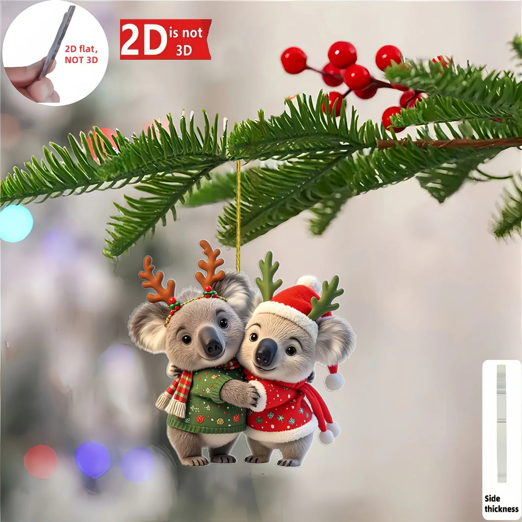 Christmas Animal Series 2D Flat Acrylic Hanging Ornaments for Christmas Party Home Decor Backpack Key Chains Tree Christmas Deco Oasis Select