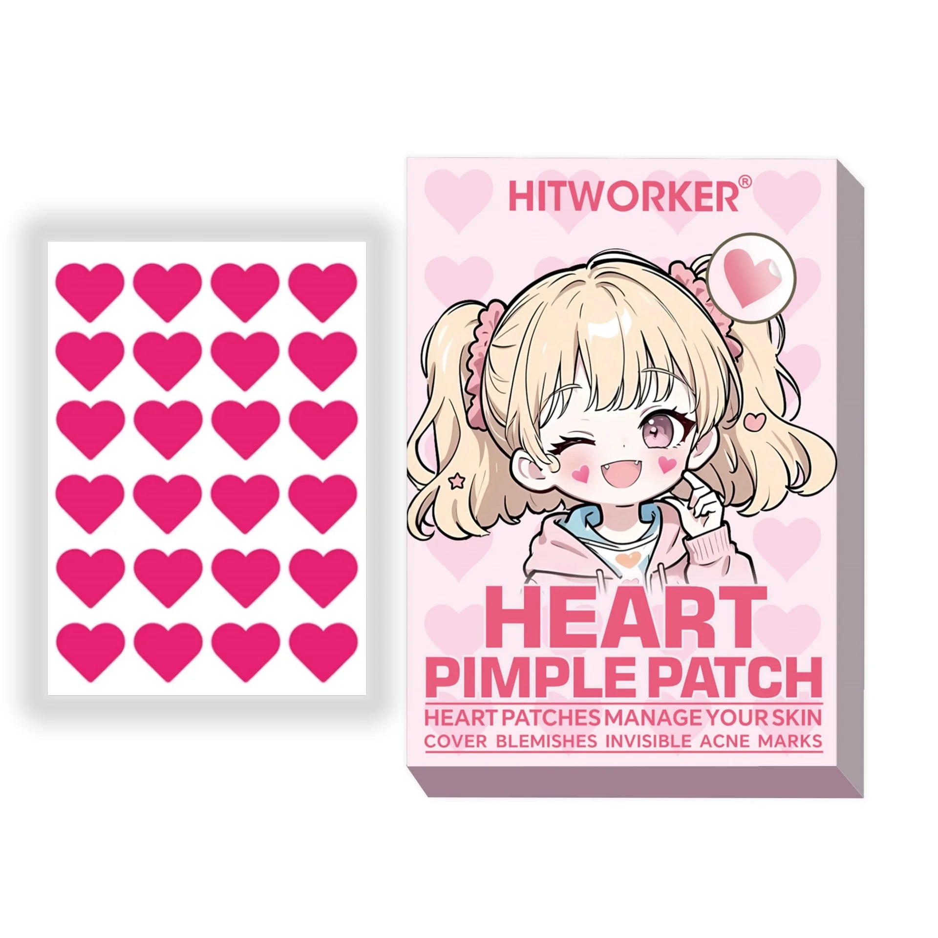 Rose red love design hydrogel acne patch, 24/144 pieces per box, waterproof, breathable, suitable for use day and night Oasis Select 24pcs
