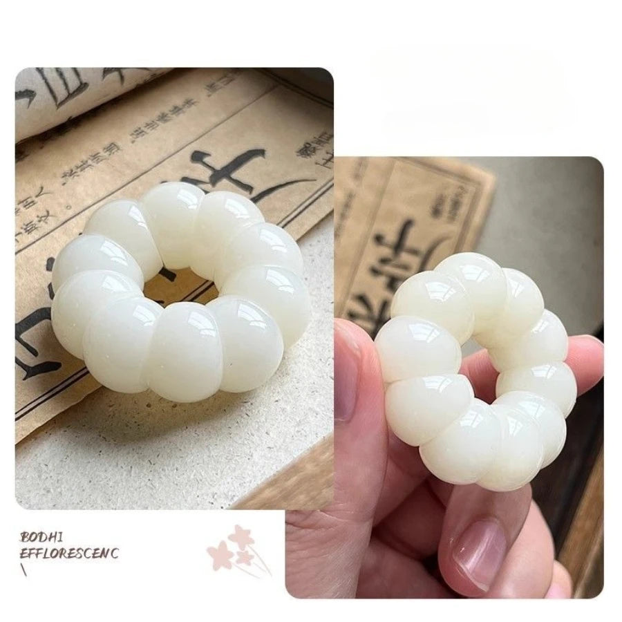 Zen Buddhist Prayer Bead Finger Ring Polished Crescent Mala Bead Band Meditation Stress Relief Spiritual Jewelry for Daily Wear Oasis Select