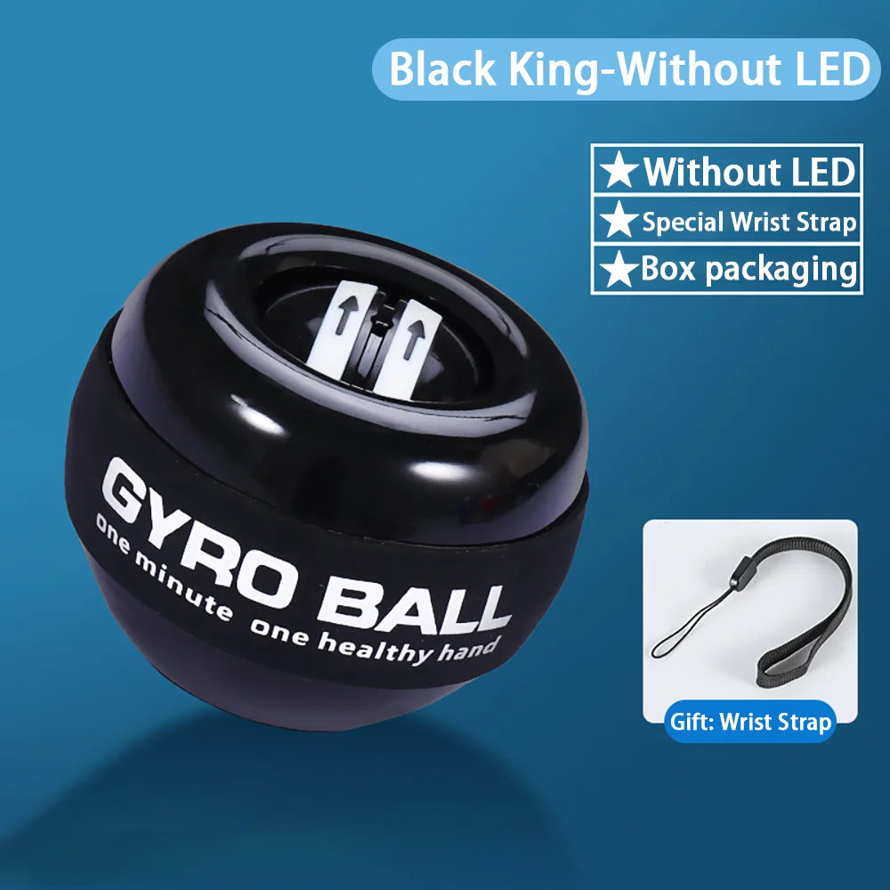 LED Gyroscopic Power Trainer Ball Autostart Wrist Ball Arm Hand Muscle Force Fitness Equipment Gym Training Gyro Range Oasis Select Black King -No LED