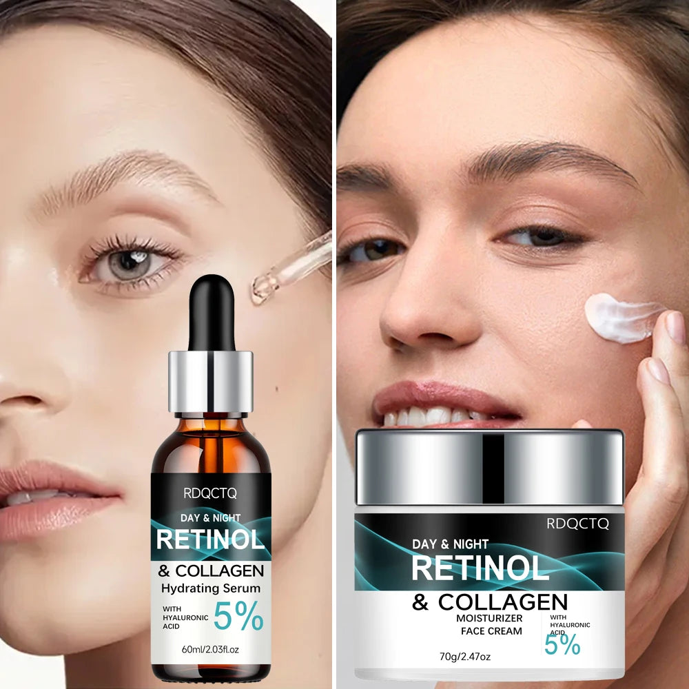 Retinol Cream & Hyaluronic Acid Serum Set – Day & Night Care Facial Skincare Set Oasis Select