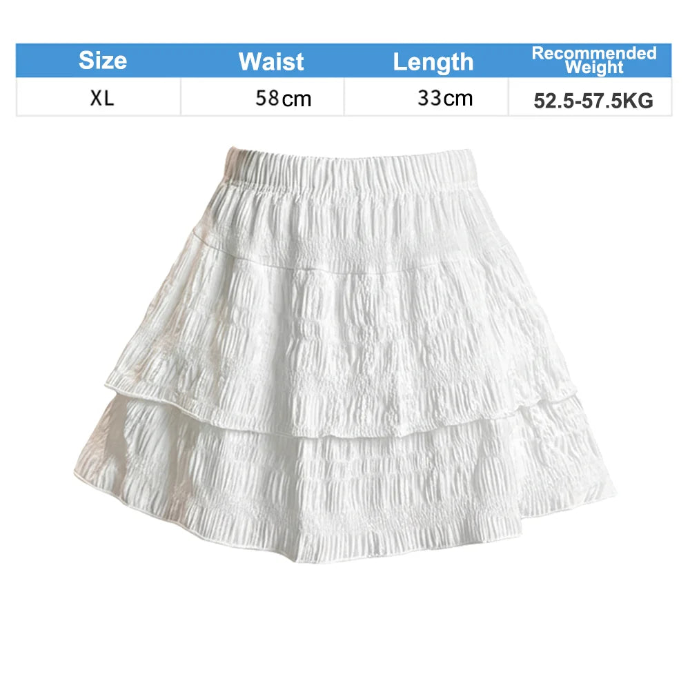 Fashion High Waist Lolita Shorts Skirt Kawaii Elastic Ruffle Skirt All-match Y2K Pleated Skirt for Women Girls Oasis Select Black-L 1 XL
