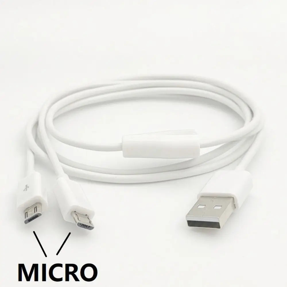 Micro USB To USB 2 Port Micro USB Cable 2 Port Y Splitter Y Splitter Charging Cable Multifunction Dual 2 in 1 Cord Cables Wire Oasis Select white-1m