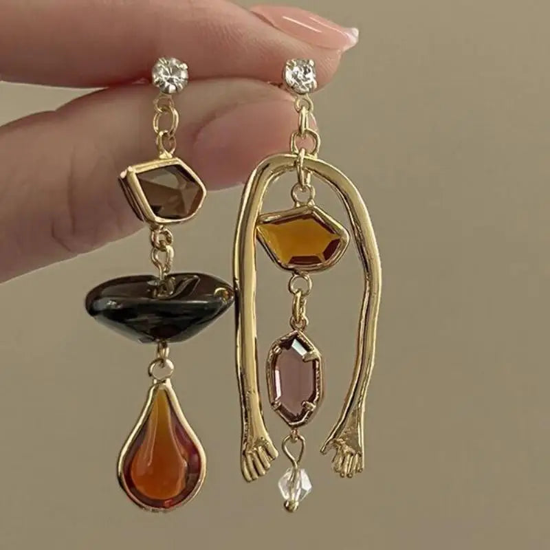 Retro Colorful Resin Earrings For Women Exquisite Asymmetric Geometric Dangle Earrings Jewelry Gift Oasis Select 04
