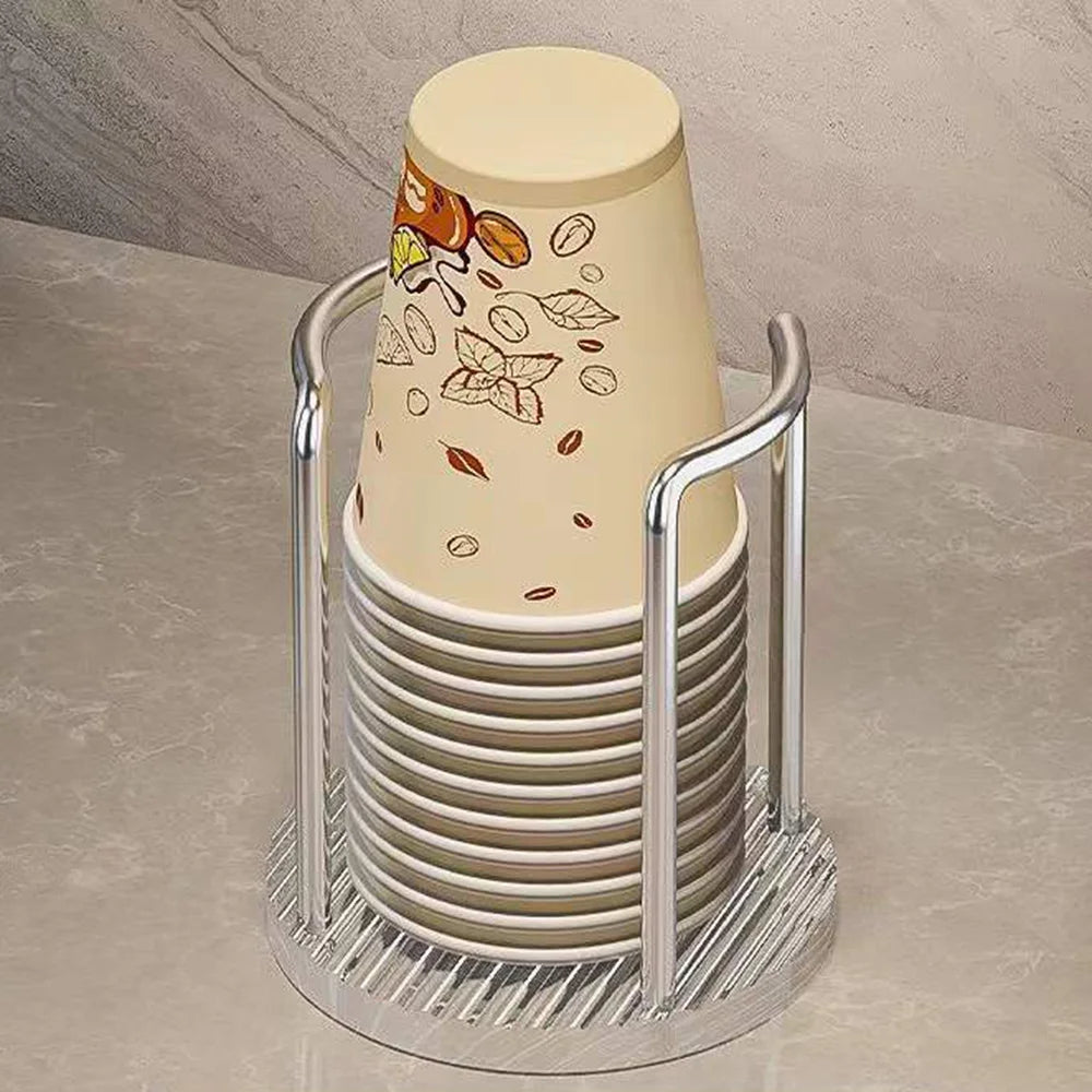 1pc Bamboo Wooden Cup Storage Rack Creative Round DIY Household Cup Holder For Disposable Paper Cup Counter Desktop Storage Rack Oasis Select Silver