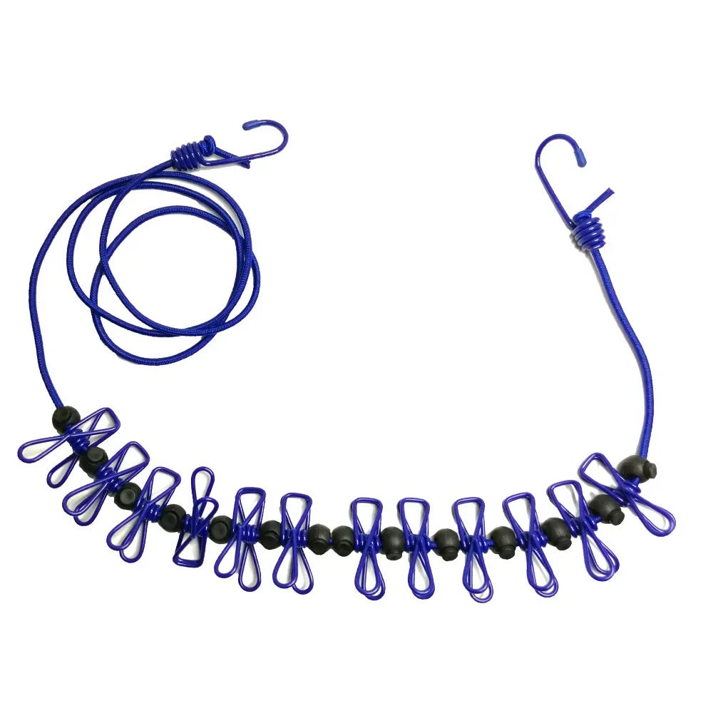 4M Outdoor Camping Non-slip stretch clothesline With 12Clips Travel Stretchy Clothesline Sock Line Hanging Laundry Drying Rope Oasis Select Blue