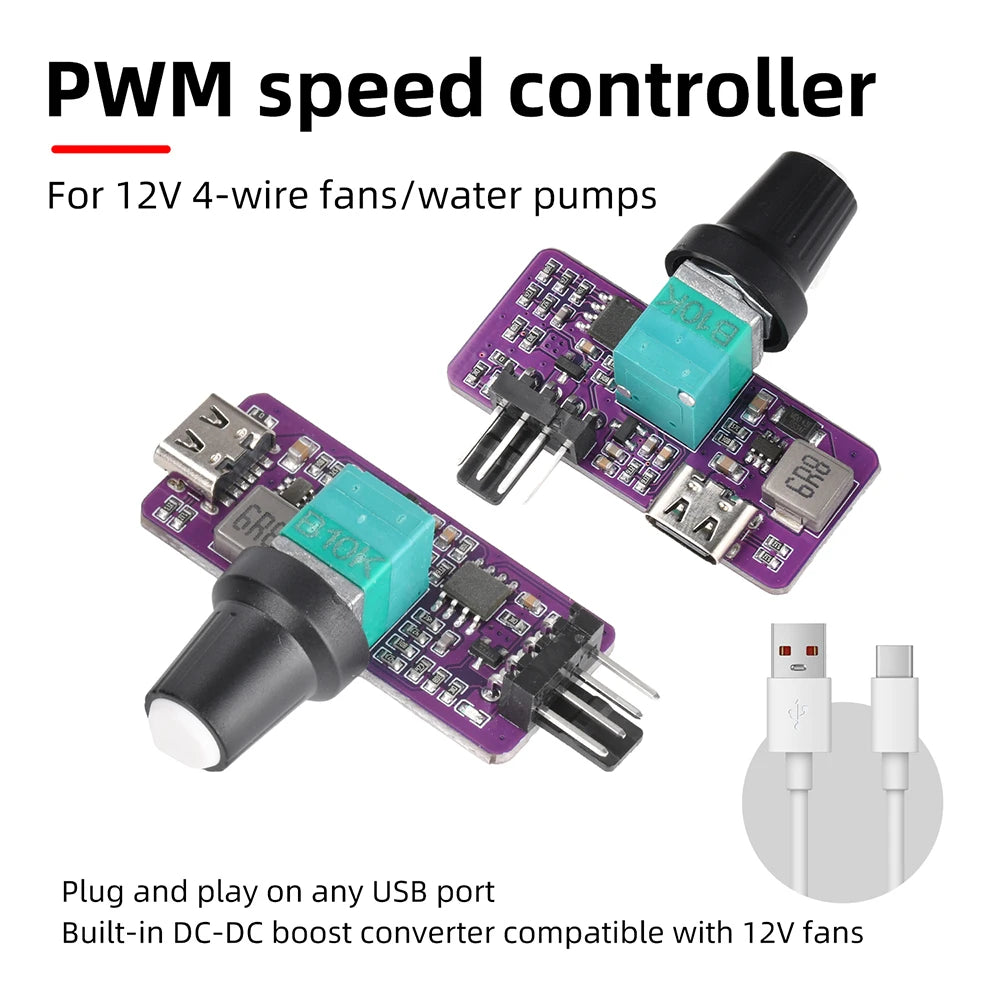 4-Pin PWM Fan Speed Controller 5V to 12V Type-C USB Fan Governor Wind Speed Controller Regulator with Switch Speed Module Oasis Select