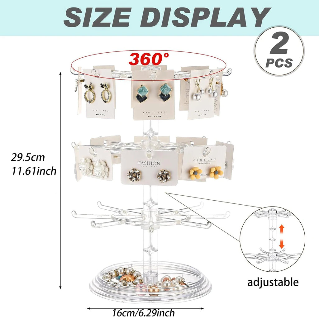 1pc 2/3 Floor Rotatable Jewelry Storage Rack Necklace Display Rack Rotating Keychain Bracelet Storage Rack Perfect Holiday Gift Oasis Select transparent-3layers