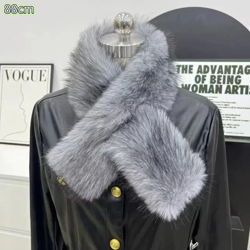 Women's Faux Fur Long Scarf – Fluffy Plush Winter Wrap Shawl