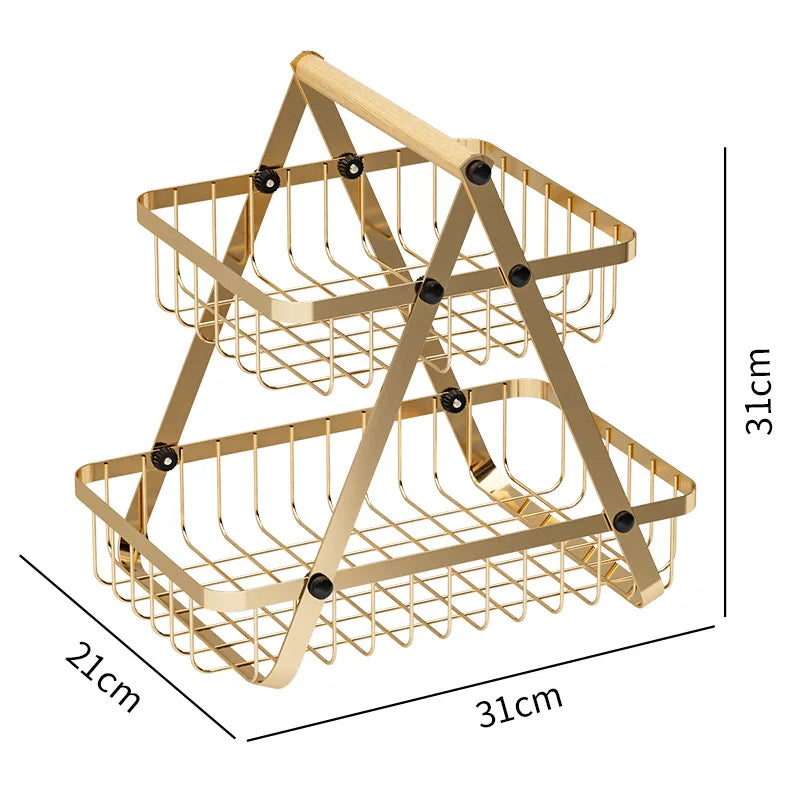 Kitchen Multifunctional Vegetable and Fruit Storage Rack Fruit Plate Snack Vegetable Shelf Portable Candy Tray Fruit Basket Oasis Select Second floor gold
