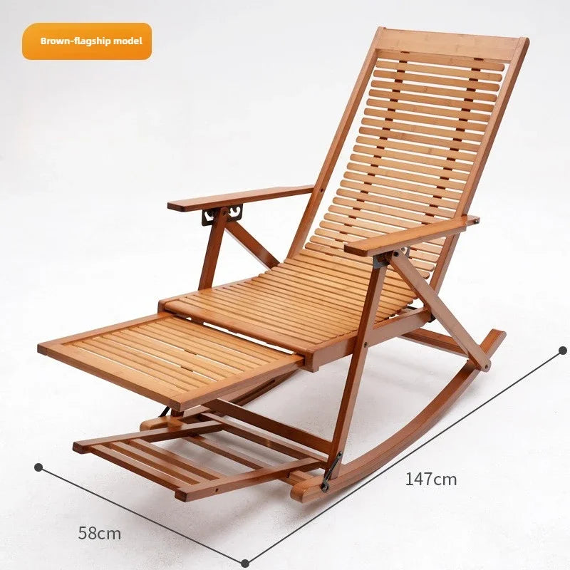 Foldable free chair patio stool rocking recliner folding summer lunch break bench balcony lazy leisure bench Oasis Select Brown