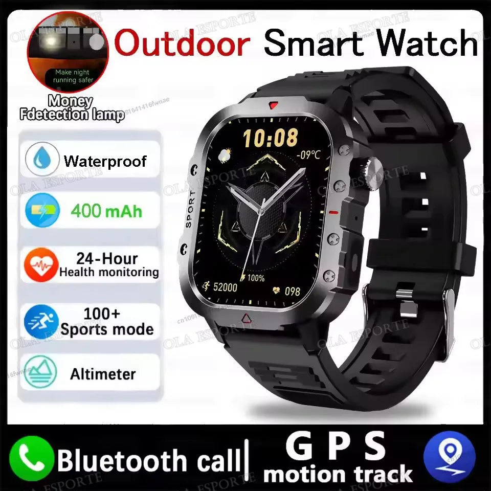 1400mAh Big Battery Smart Watch Men Outdoor GPS Flashlight 10ATM Waterproof Bluetooth Call AMOLED HD Sports Smartwatch AT-1282 Oasis Select 2.01 Black