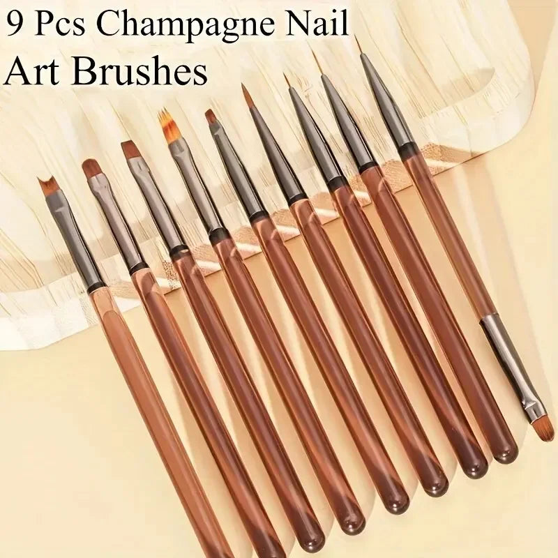 9pcs DIY painting brushes, for watercolor, oil painting, UV gel nail lining, nail acrylic painting brushes, and nail art paintin Oasis Select 9PCs coffee