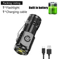 Super Bright Mini 3LED Flashlight With Pen Clip And Tail Magnet,Builtin Battery USB Charge Outdoor Portable Torch Emergency Lamp Oasis Select Black 1PC