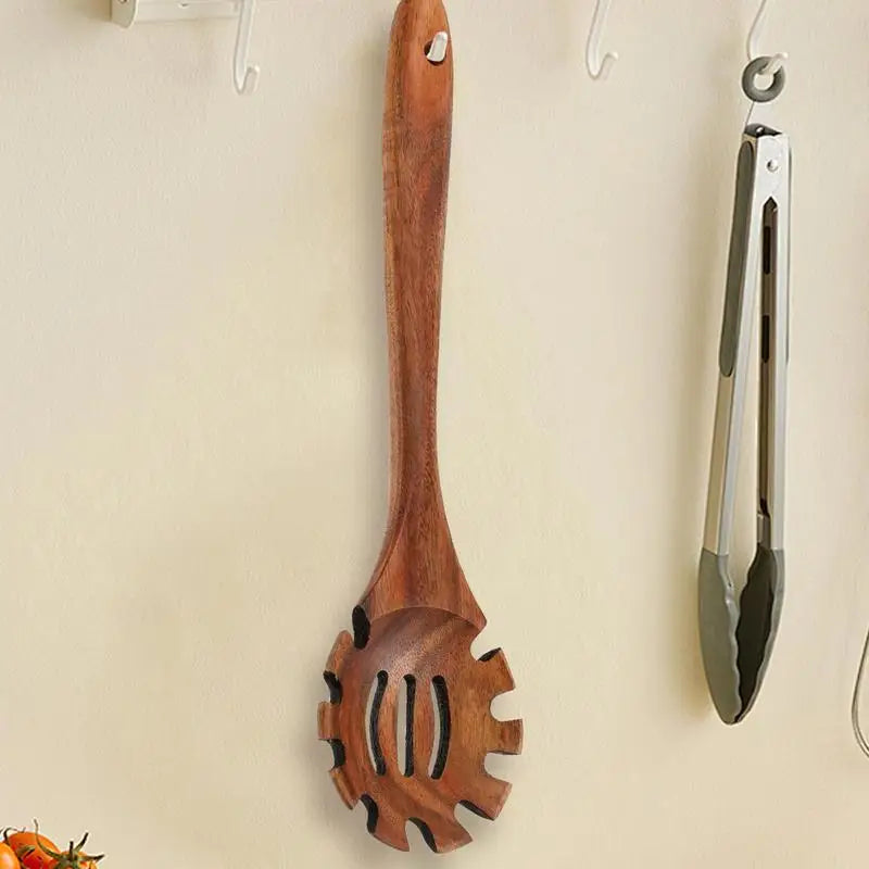 Wood Spaghetti Spoon Spaghetti Server Spoon 12.6 Inch Hangable Spaghetti Spoon Wood Pasta Ladle with Teeth for Pasta Spaghetti Oasis Select
