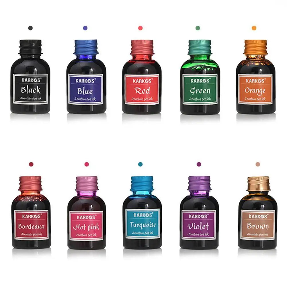30ml Fountain Pen Ink – Non-Clogging, Water-Soluble, 10 Colors